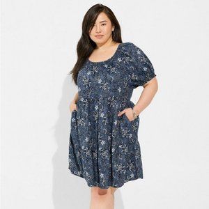 Mini Chambray Puff Sleeve Dress